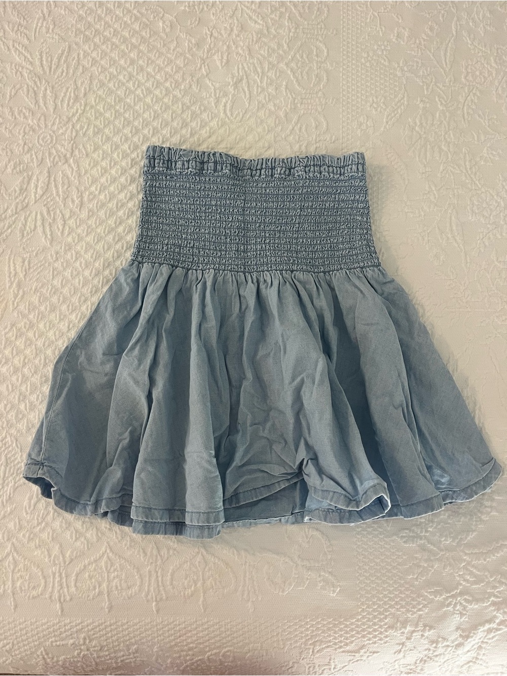 J. Crew Smocked Waist Light Blue Denim-Style Mini Skirt